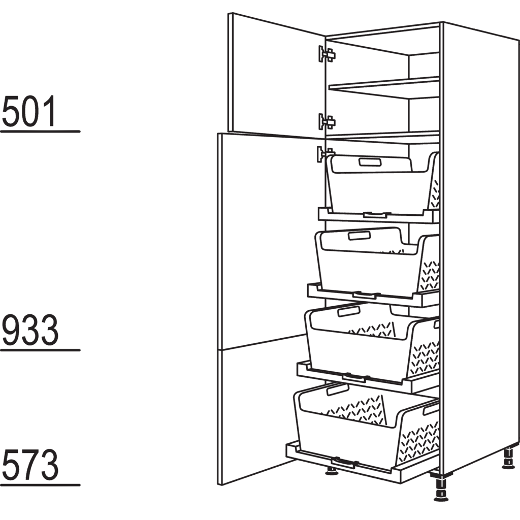 Hochschrank mit
Wäschekorb-Tablar Laundry-Area