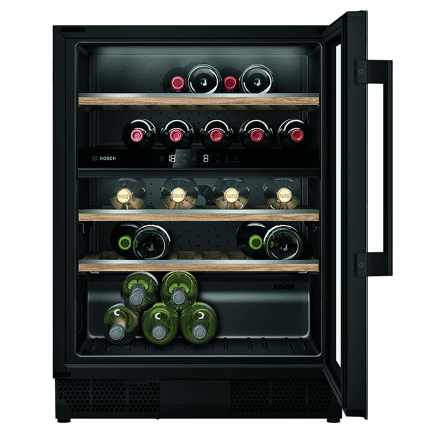 BOSCH built-under wine cooler
KUW21AHG0 with glass door, 600 mm
wide, black