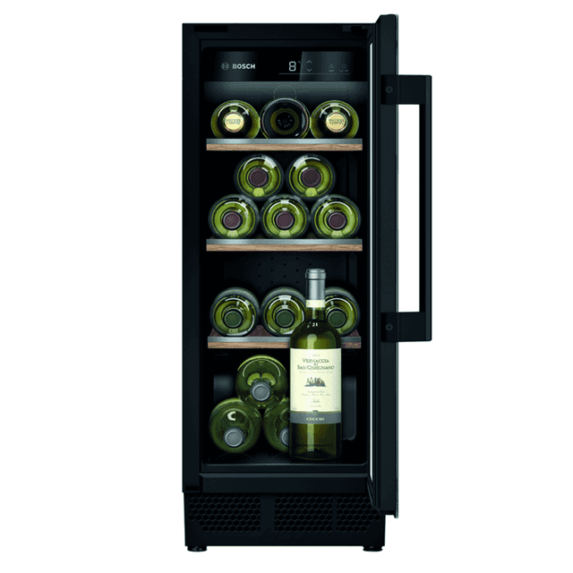 BOSCH built-under wine refrigerator
KUW20VHF0 with glass door, 300 mm
wide, black