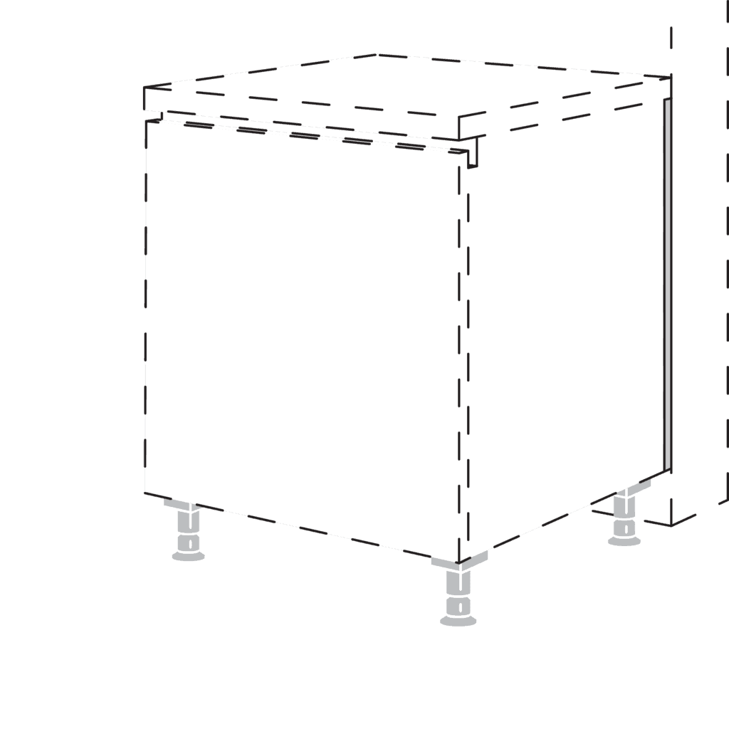 Cover profile for
depth compensation on
base cabinets