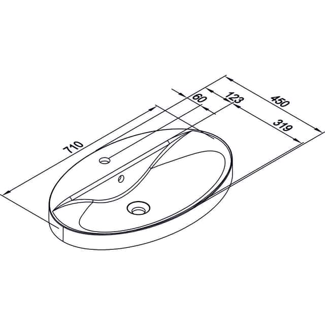 MARMITE: Semi-recessed
countertop washbasin, OVAX 710C,
mineral composite, white - 1