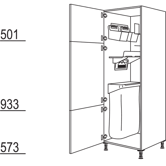 Tall cabinet with
Laundry-Area organization system