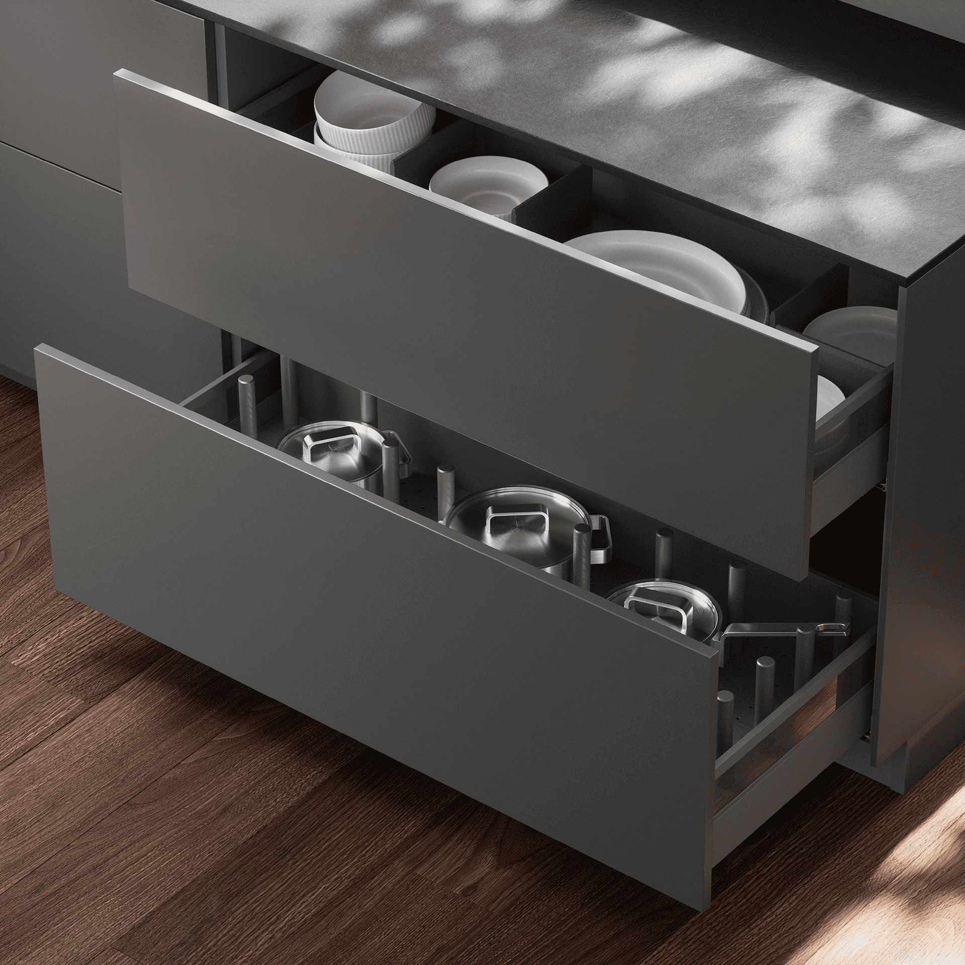 Unterschrank mit 2 Auszügen offen mit nBox Design Profilen