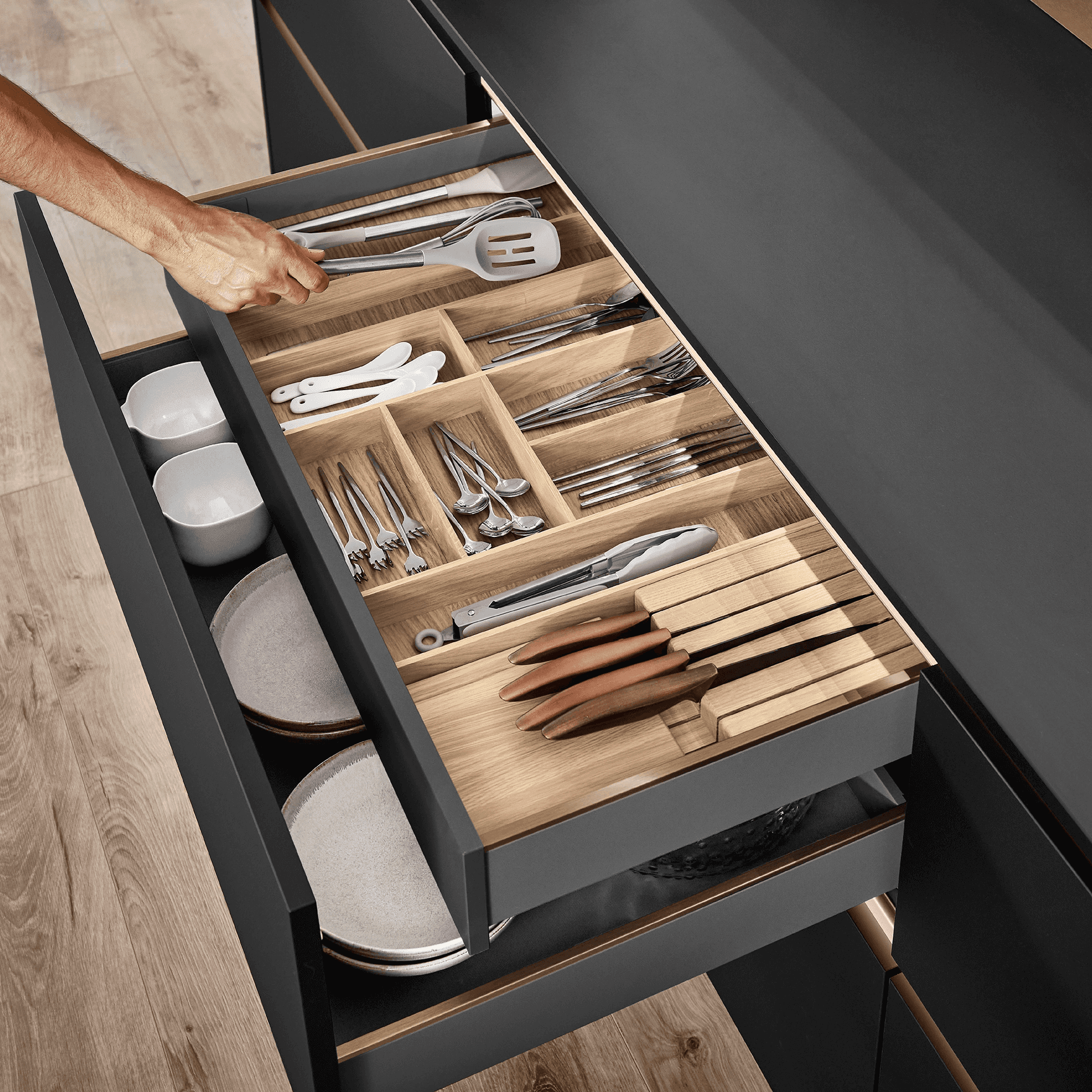 Nobilia Unterschrank mit Innenschubkasten  Lack, Schwarz Premium matt